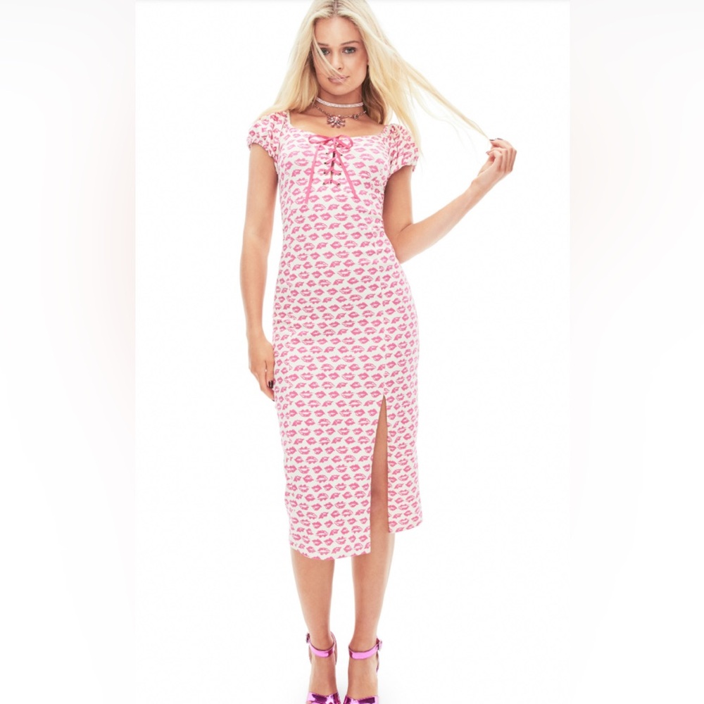 RARE BETSEY JOHNSON COTTON/SPAN MIDI DRESS IN CHERRY PIE! Size S